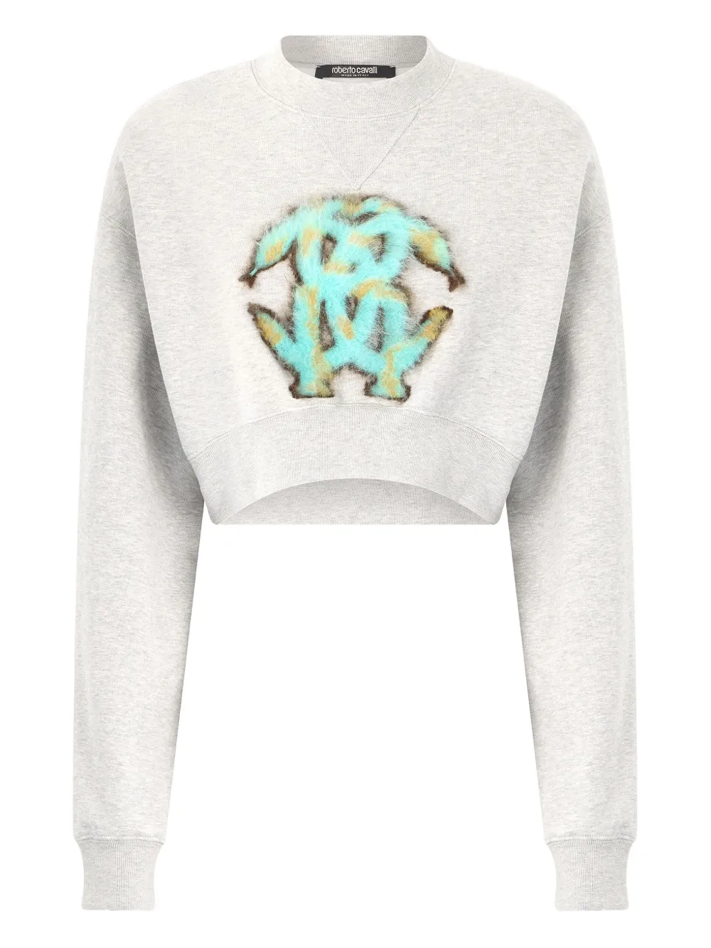 Roberto Cavalli Logo-motif Cropped Sweatshirt In Gray