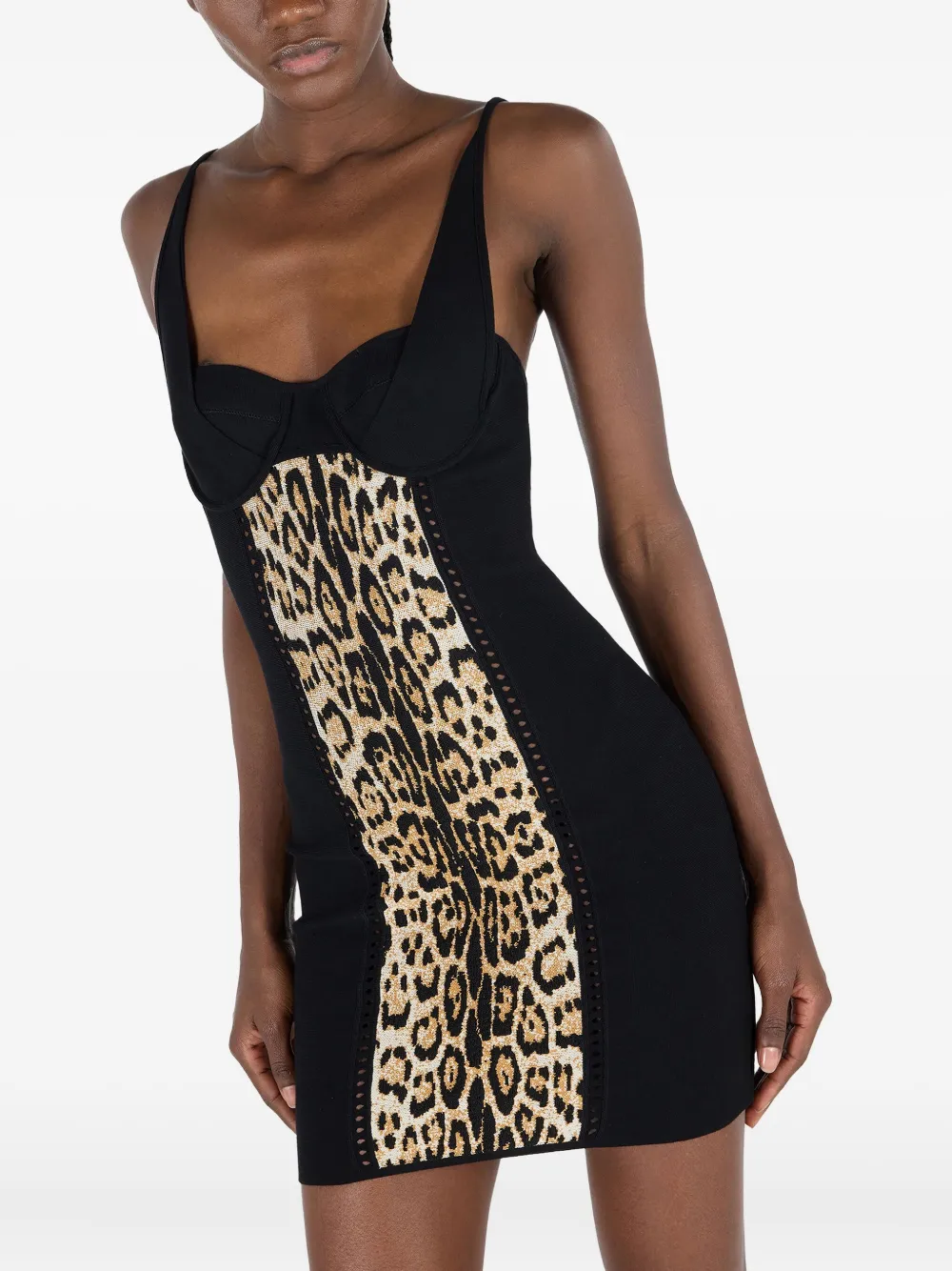 Roberto Cavalli Mini-jurk met jaguarprint en vlakken Bruin
