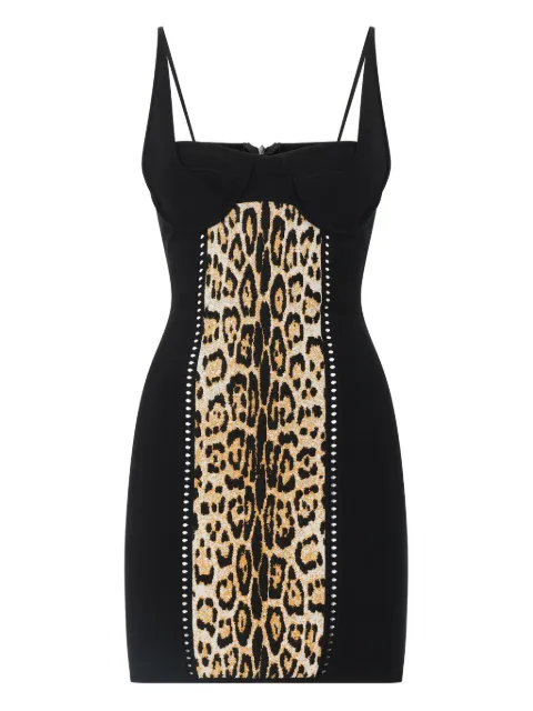 Roberto Cavalli jaguar-print panelled mini dress