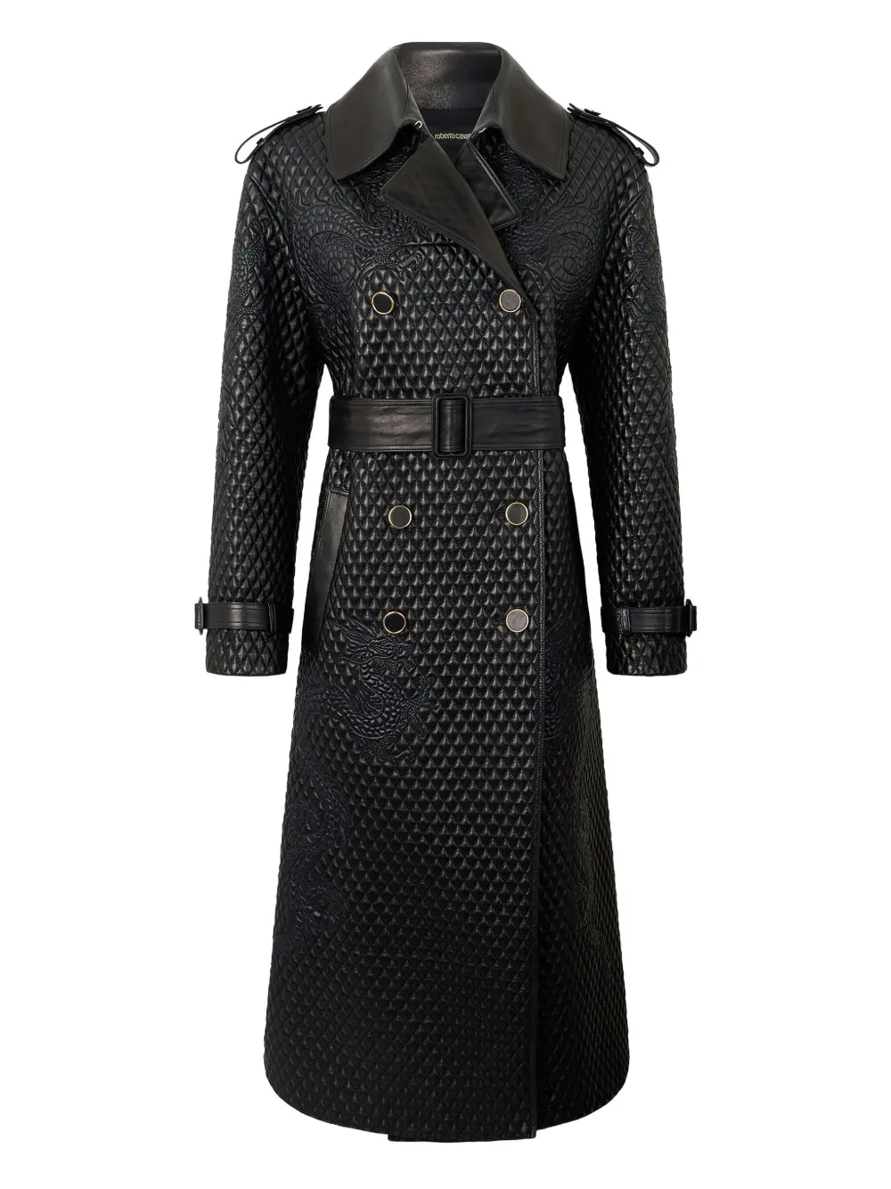 Roberto Cavalli Dragon-embroidered Quilted Coat In Black