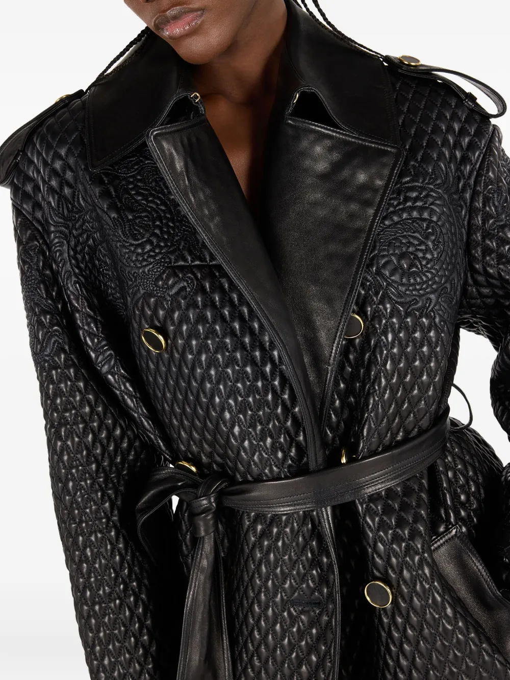 Roberto Cavalli Gewatteerde jas met geborduurde draak Zwart