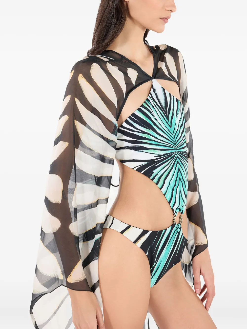 Roberto Cavalli Doorzichtige tuniek met Ray Of Sea print Blauw
