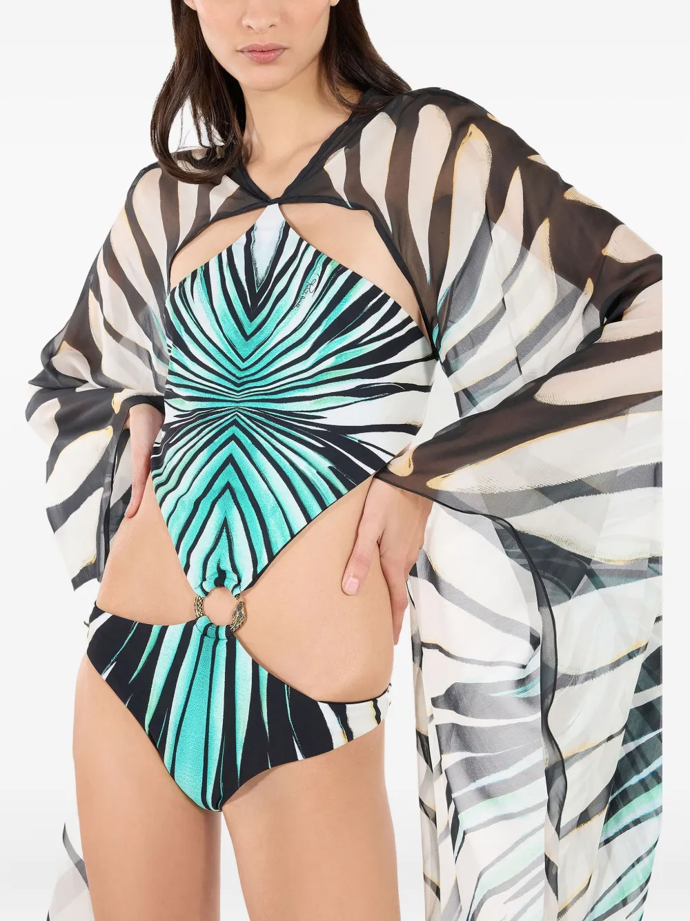 Roberto Cavalli Doorzichtige tuniek met Ray Of Sea print Blauw