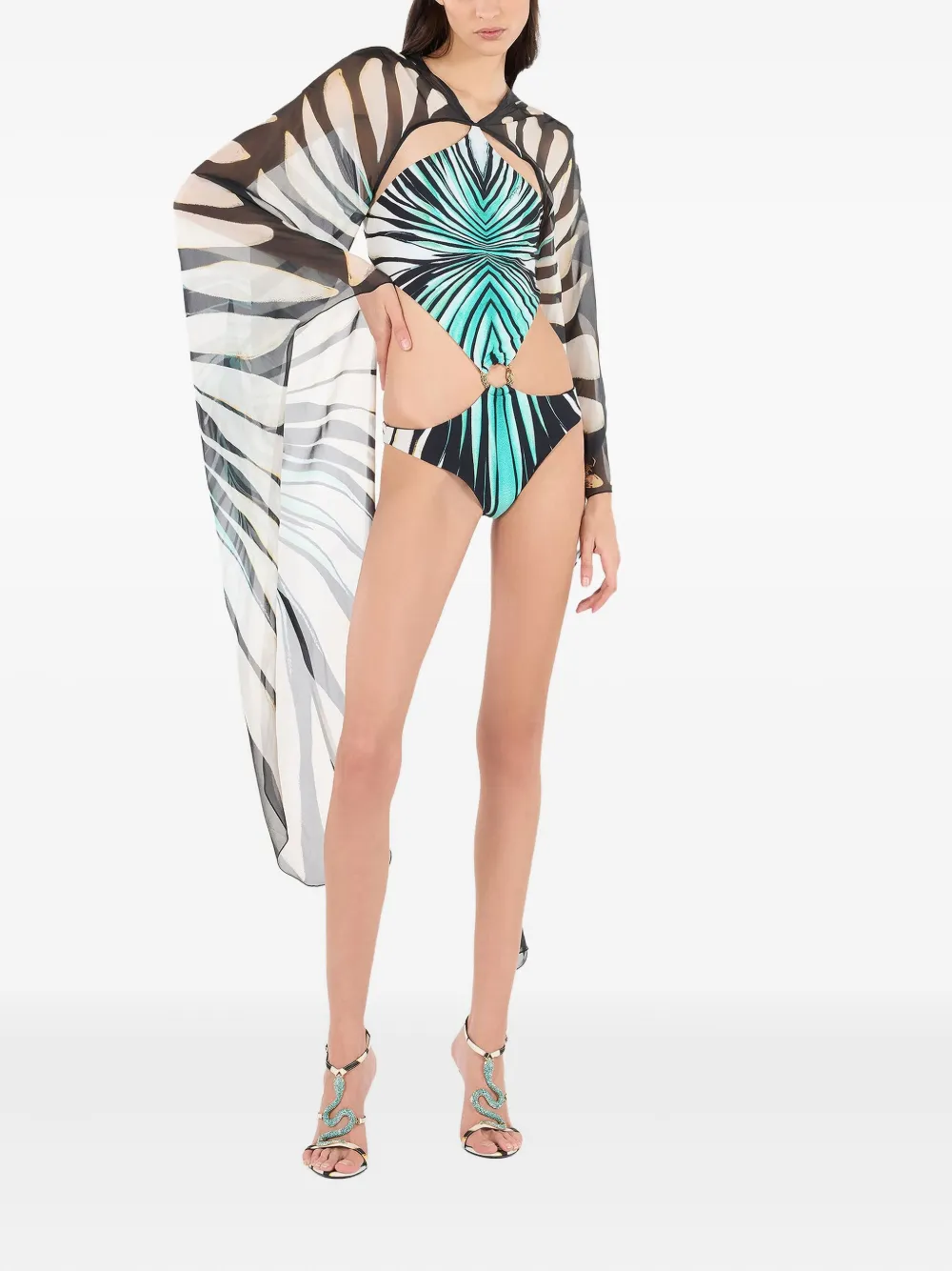 Roberto Cavalli Doorzichtige tuniek met Ray Of Sea print Blauw