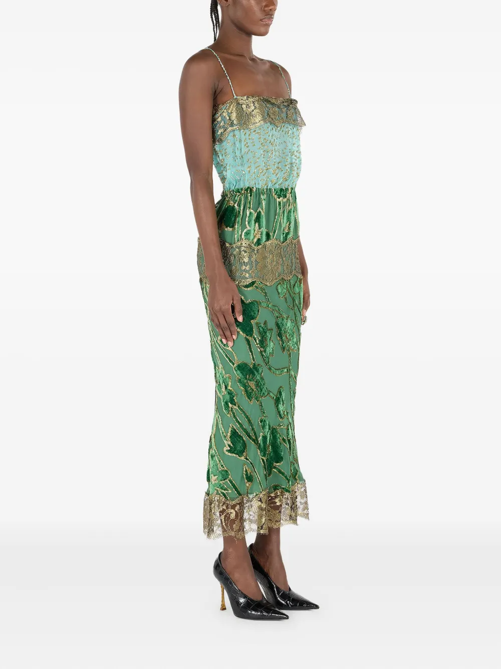 Roberto Cavalli Midi-jurk met bloemenkant Groen