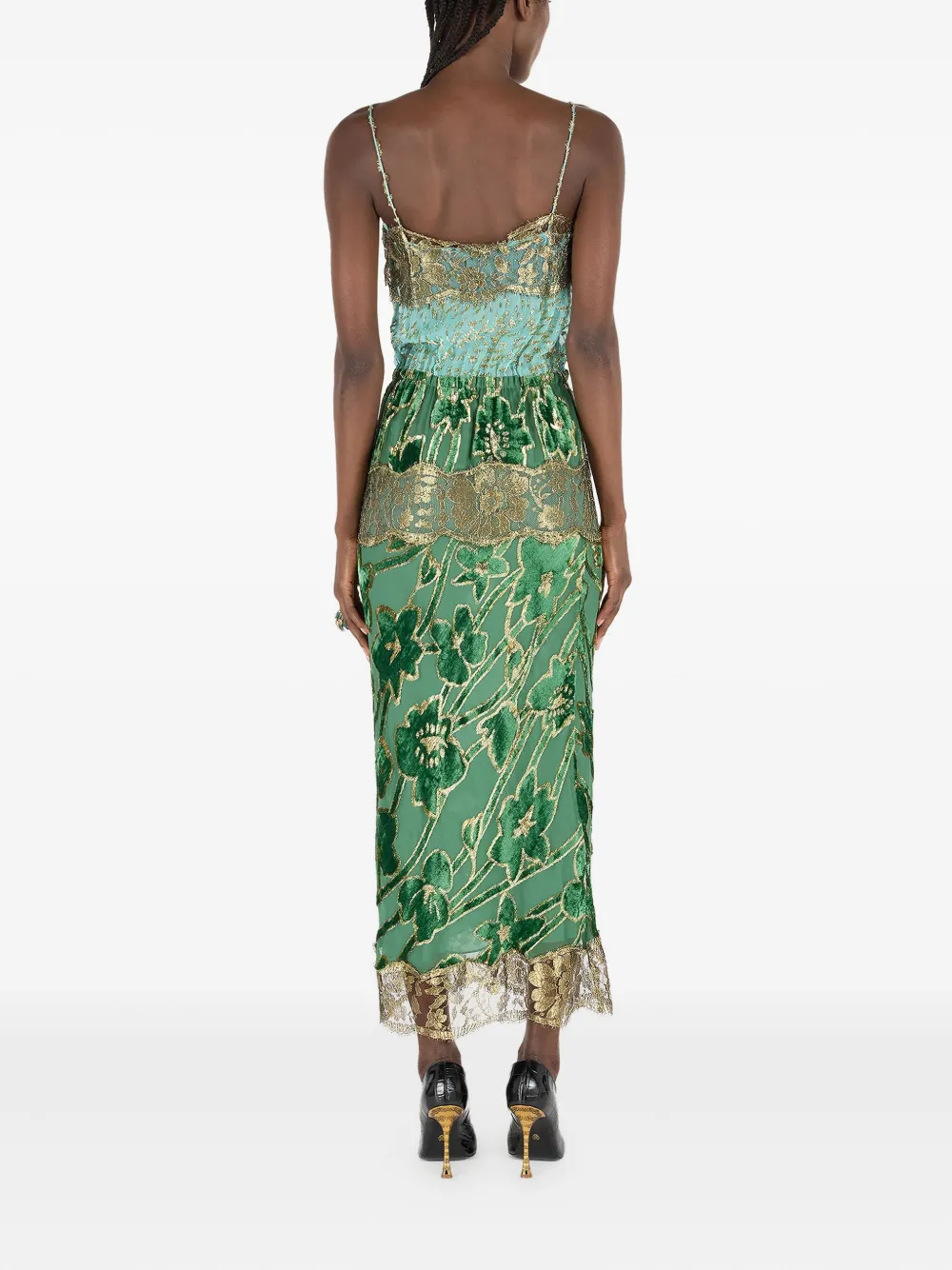 Roberto Cavalli Midi-jurk met bloemenkant Groen