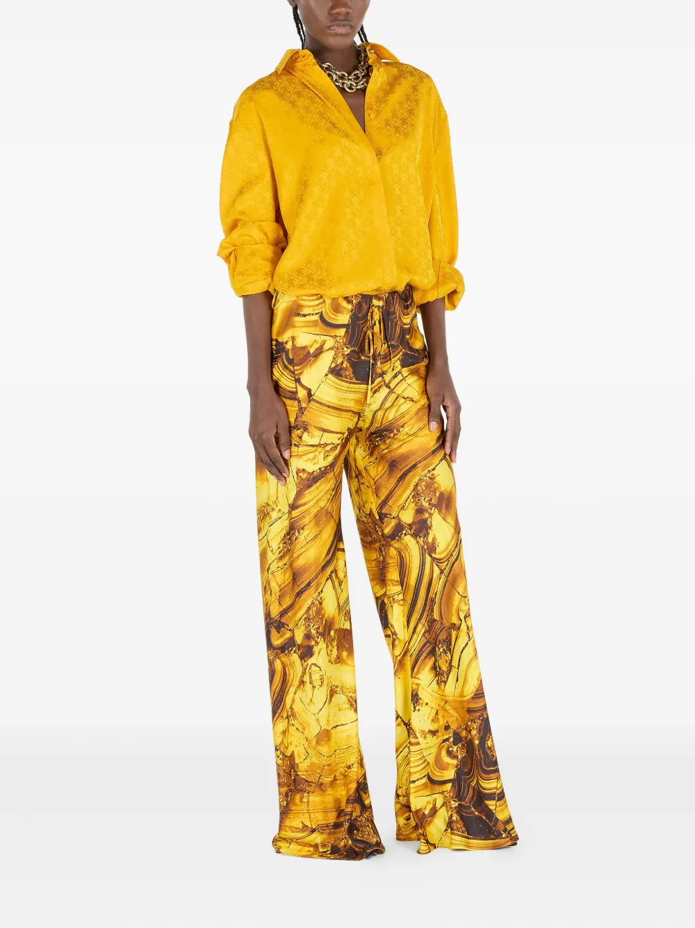 Roberto Cavalli Shirt With Mirror Snake Monogram In Yellow