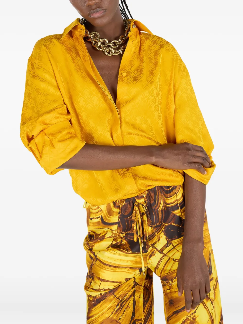 Roberto Cavalli Shirt With Mirror Snake Monogram In Yellow