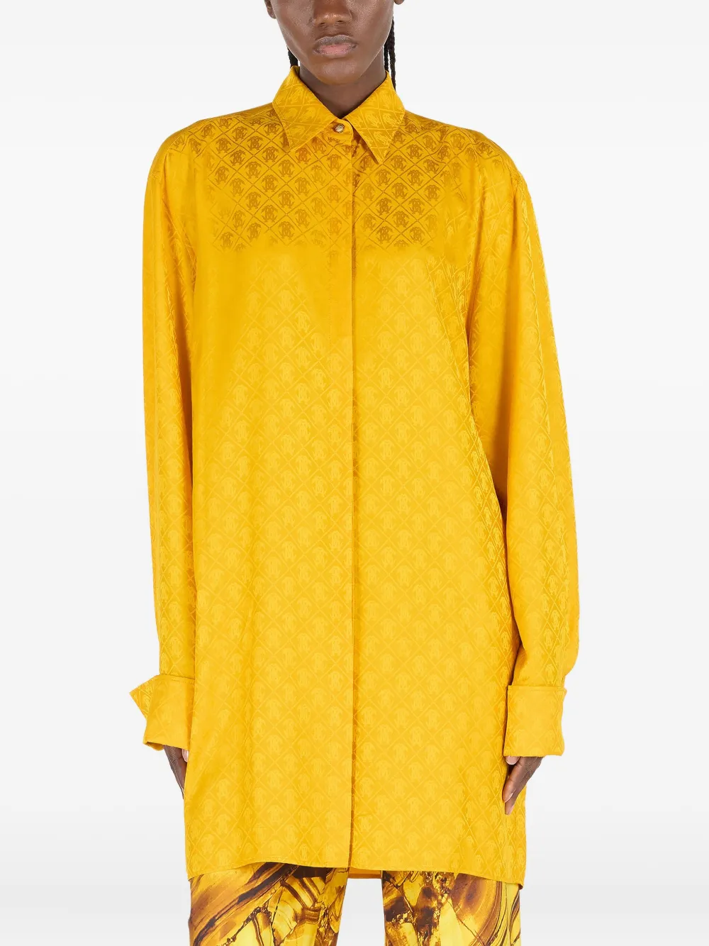 Roberto Cavalli Shirt With Mirror Snake Monogram In Yellow