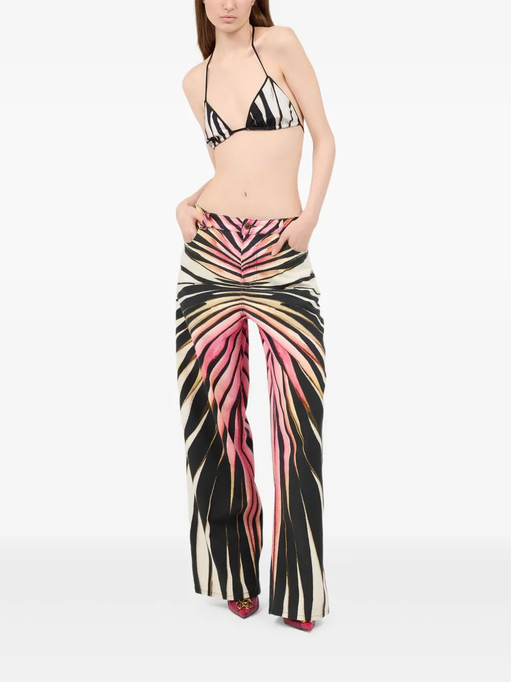 Roberto Cavalli Jeans With Ray Of Pink Print In Pink