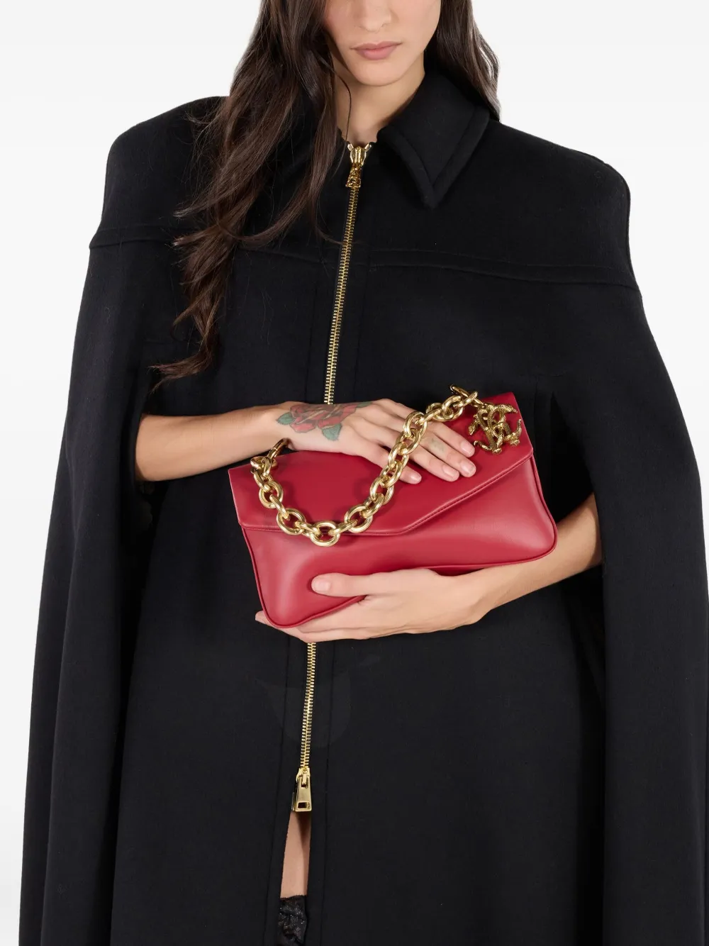Roberto Cavalli Leren schoudertas Rood