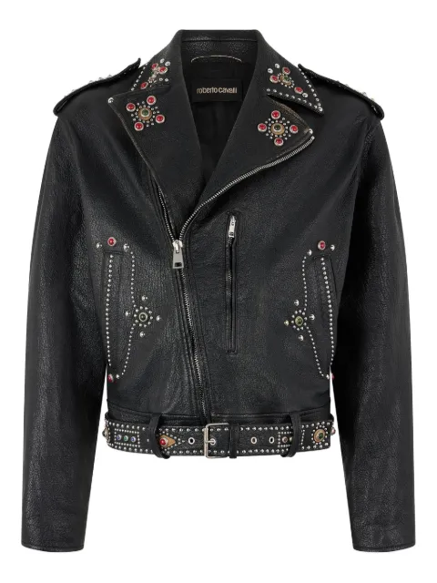Roberto Cavalli stud-embellished leather biker jacket