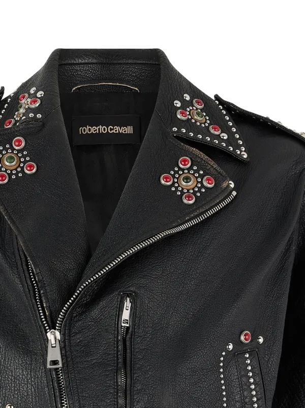 Roberto Cavalli stud-embellished Leather Biker Jacket | Black