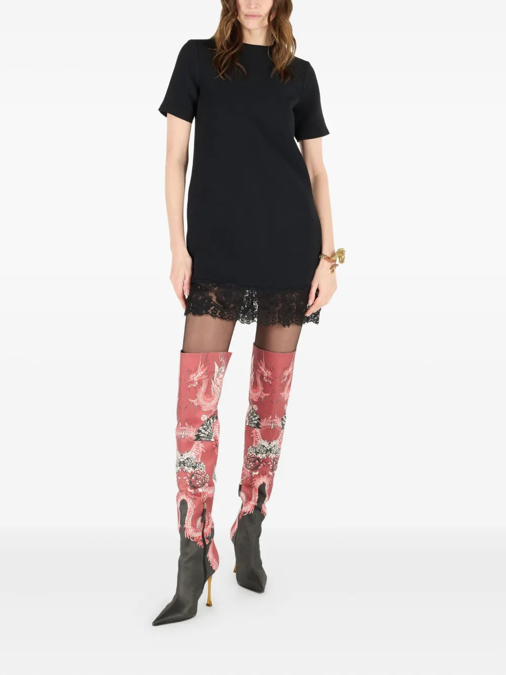 Roberto Cavalli Lace-hem Mini Dress In Black