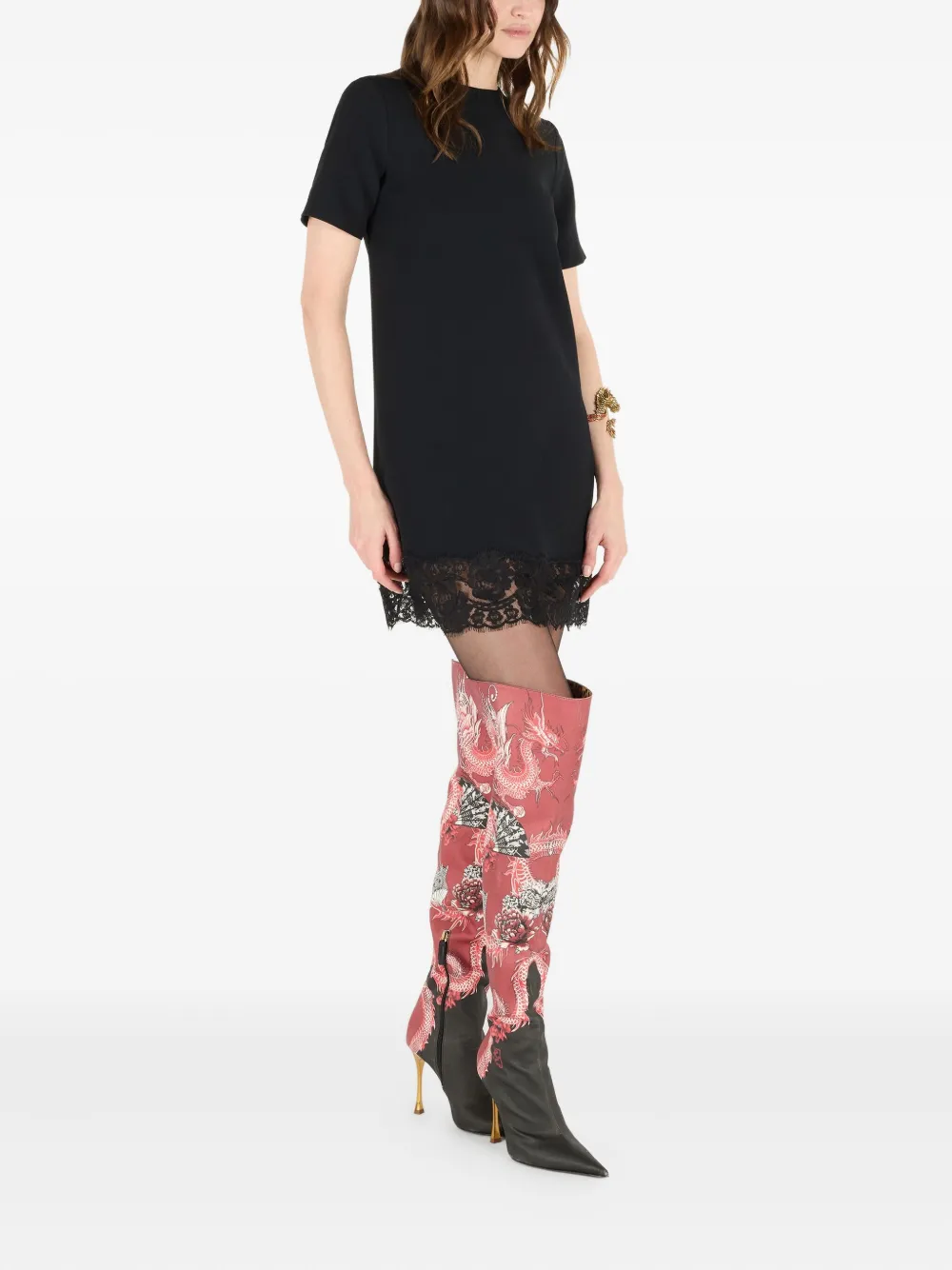 Roberto Cavalli Lace-hem Mini Dress In Black
