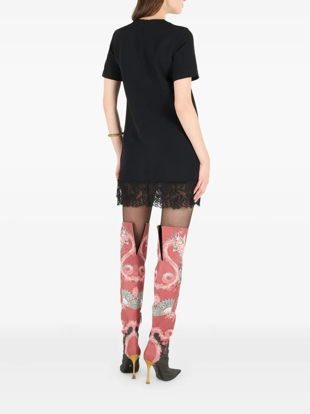 Roberto Cavalli Lace-hem Mini Dress In Black