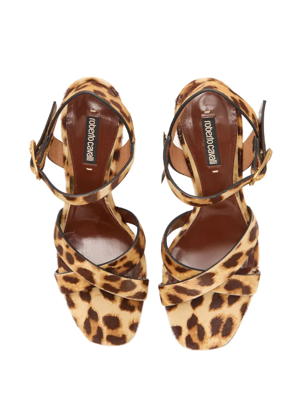 Roberto Cavalli Sandalen met kruisbandjes en luipaardprint Bruin