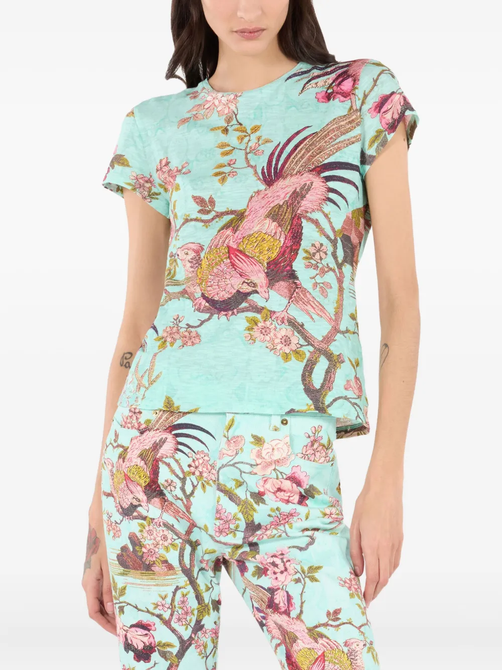 Roberto Cavalli T-shirt With Naturalistic Print In Multi