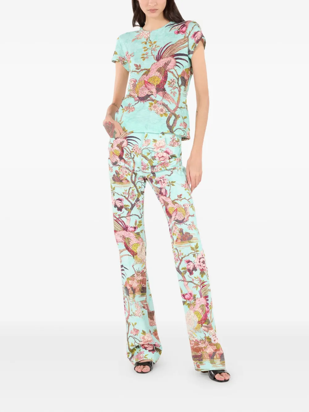 Roberto Cavalli T-shirt With Naturalistic Print In Multi