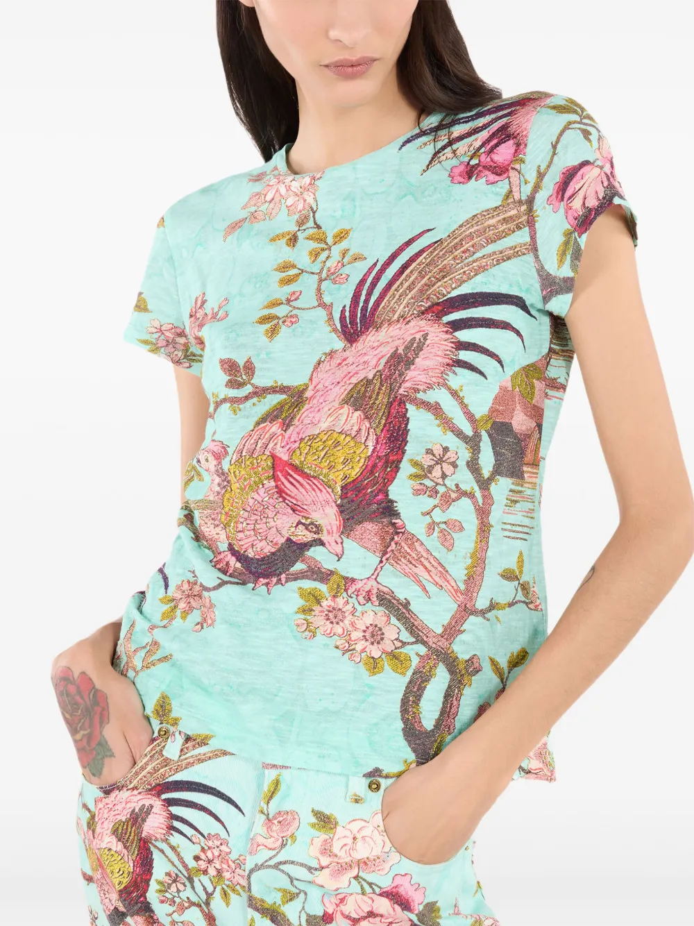 Roberto Cavalli T-shirt With Naturalistic Print In Multi