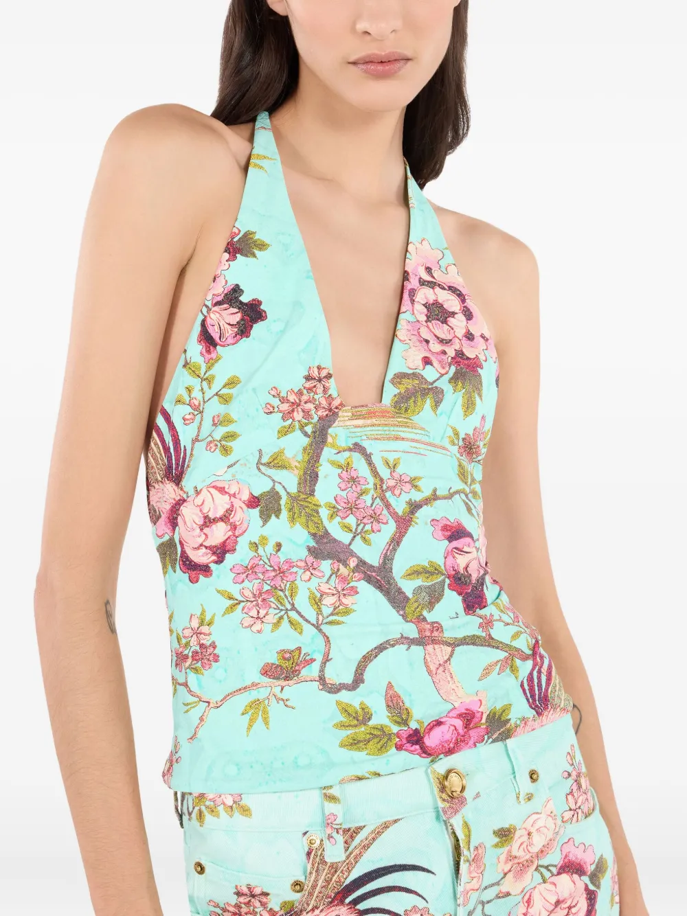 Roberto Cavalli Top met bloemenprint Groen