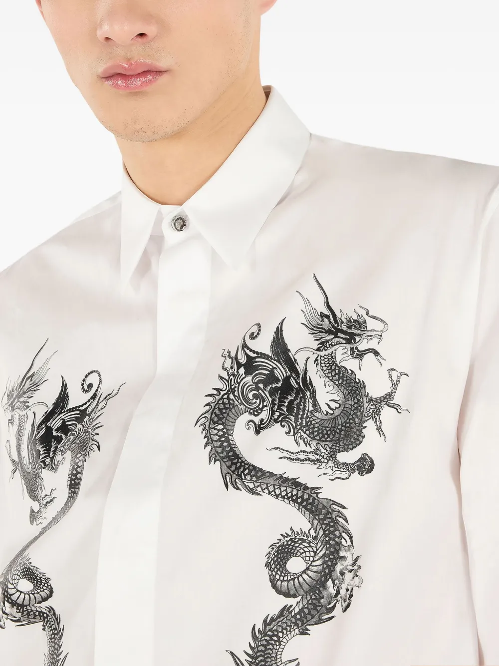 Roberto Cavalli Cotton Shirt With Dragons In White