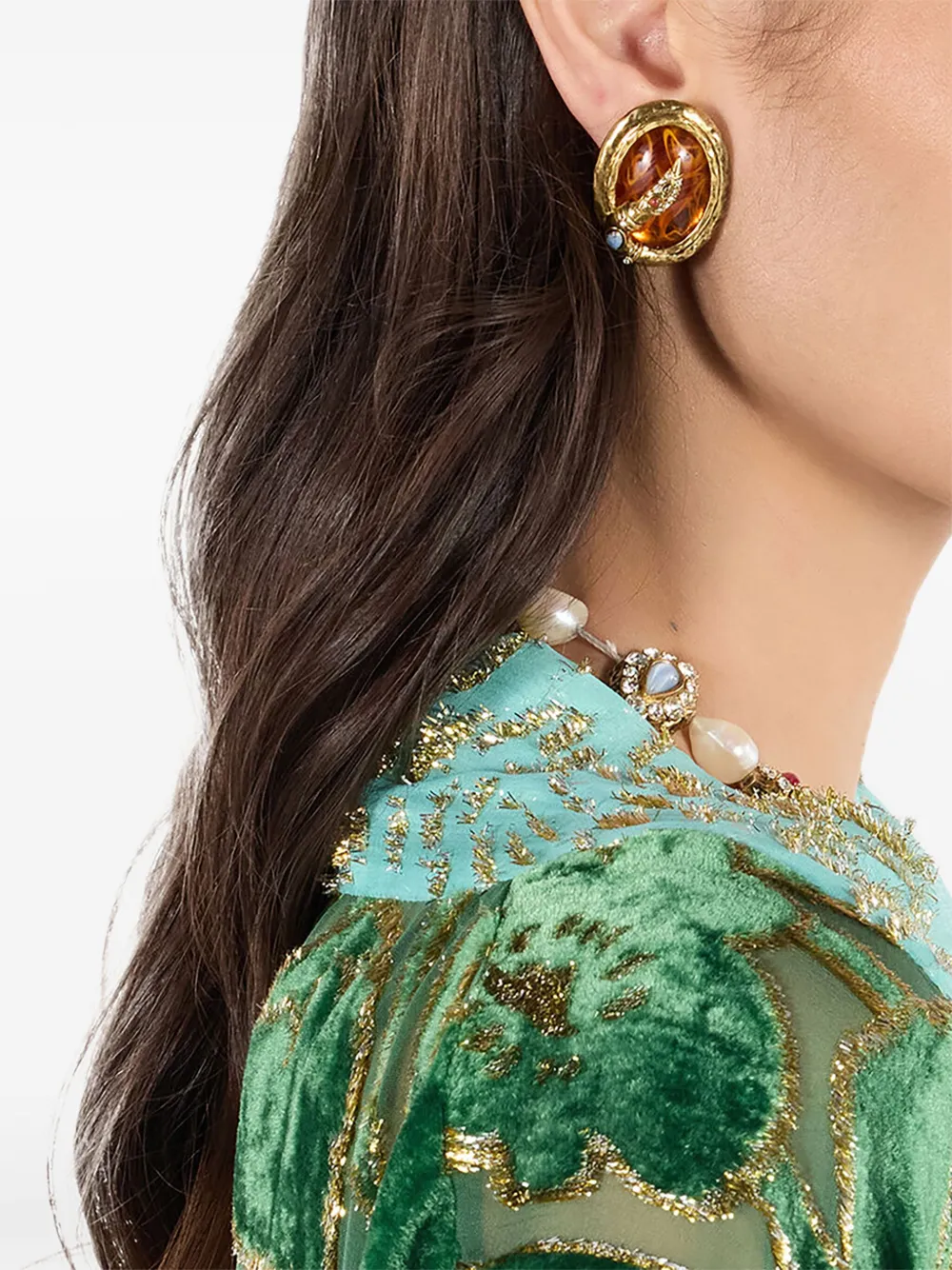 Roberto Cavalli Snake-embellished Amber Earrings In Gold