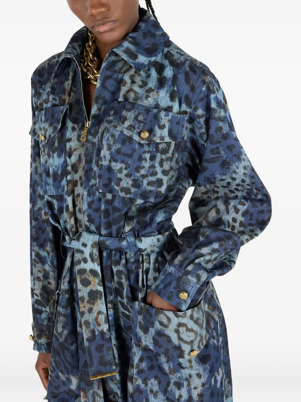 Roberto Cavalli Jumpsuit met ceintuur en dierenprint Blauw