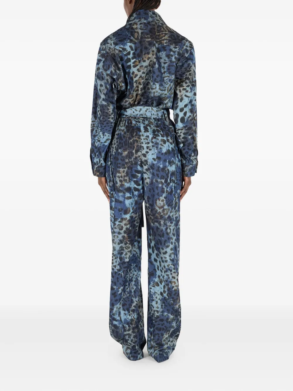Roberto Cavalli Jumpsuit met ceintuur en dierenprint Blauw