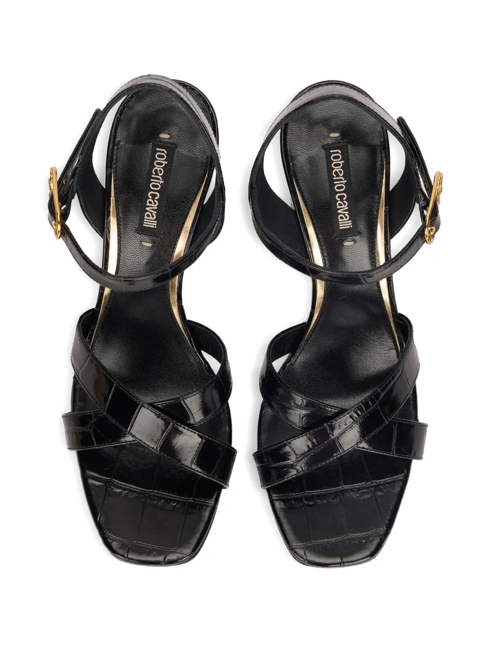 Roberto Cavalli crocodile-effect cross-strap sandals Black