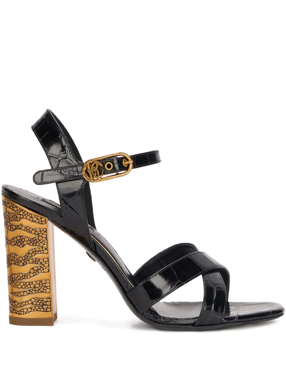 Roberto Cavalli Crocodile-effect Cross-strap Sandals In Black