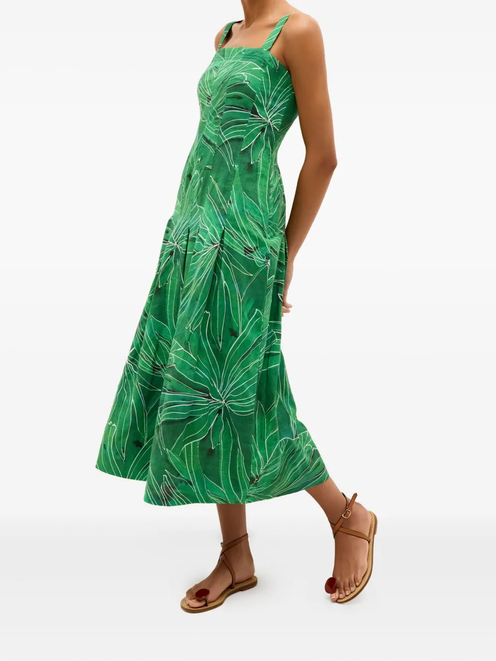 Marie Oliver Dixon Leaf-print Midi Dress In Green