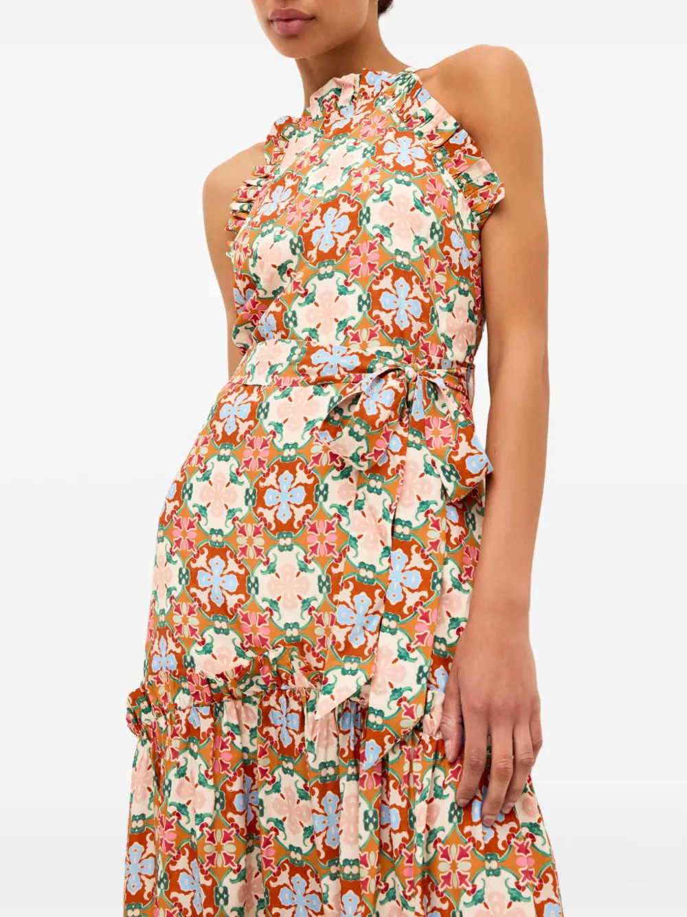 Marie Oliver Keenan maxi-jurk met bloemenprint en ruches Oranje