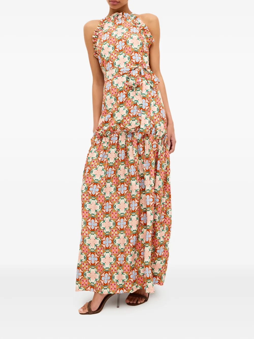 Marie Oliver Keenan maxi-jurk met bloemenprint en ruches - Oranje