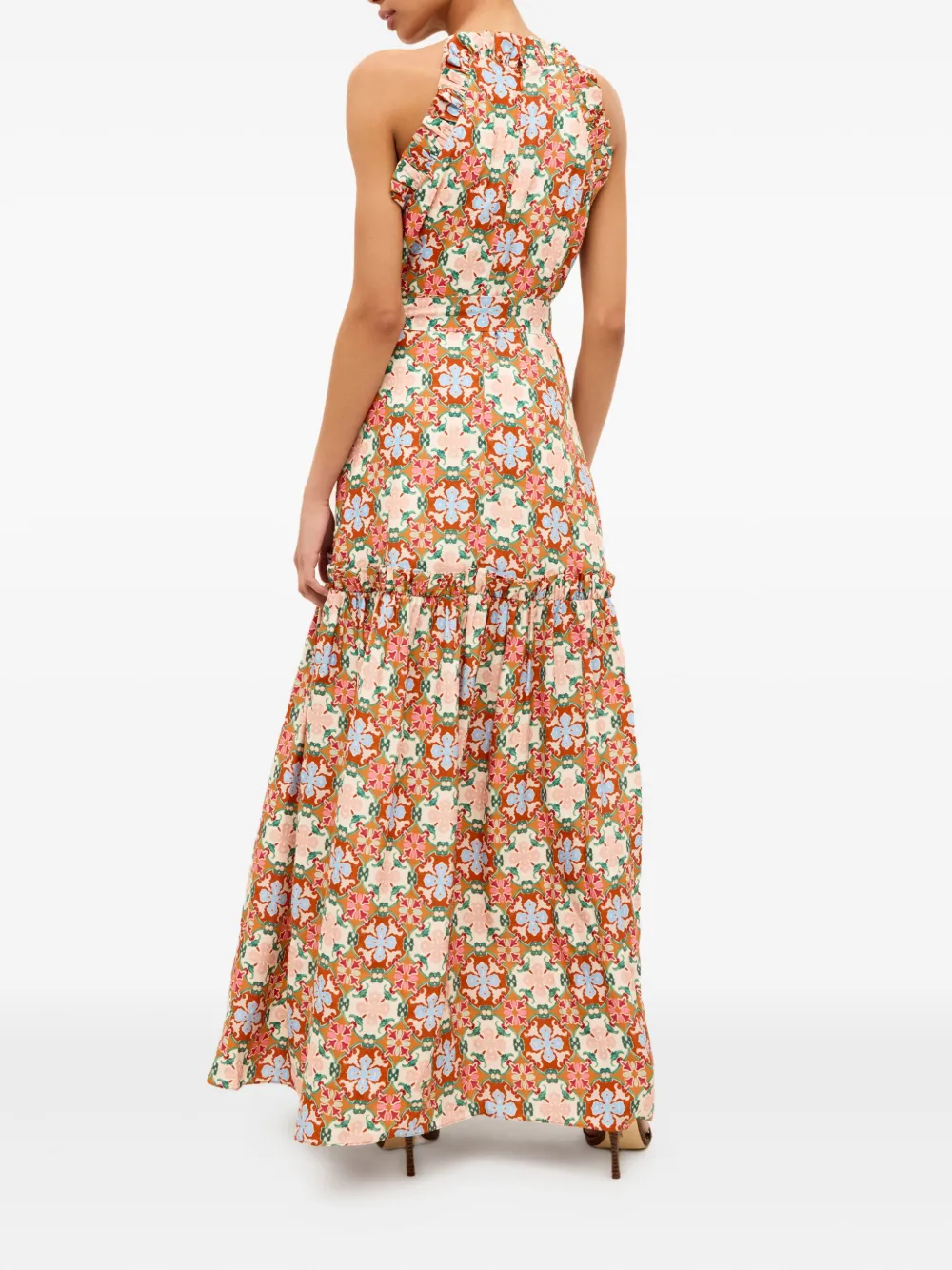 Marie Oliver Keenan maxi-jurk met bloemenprint en ruches Oranje
