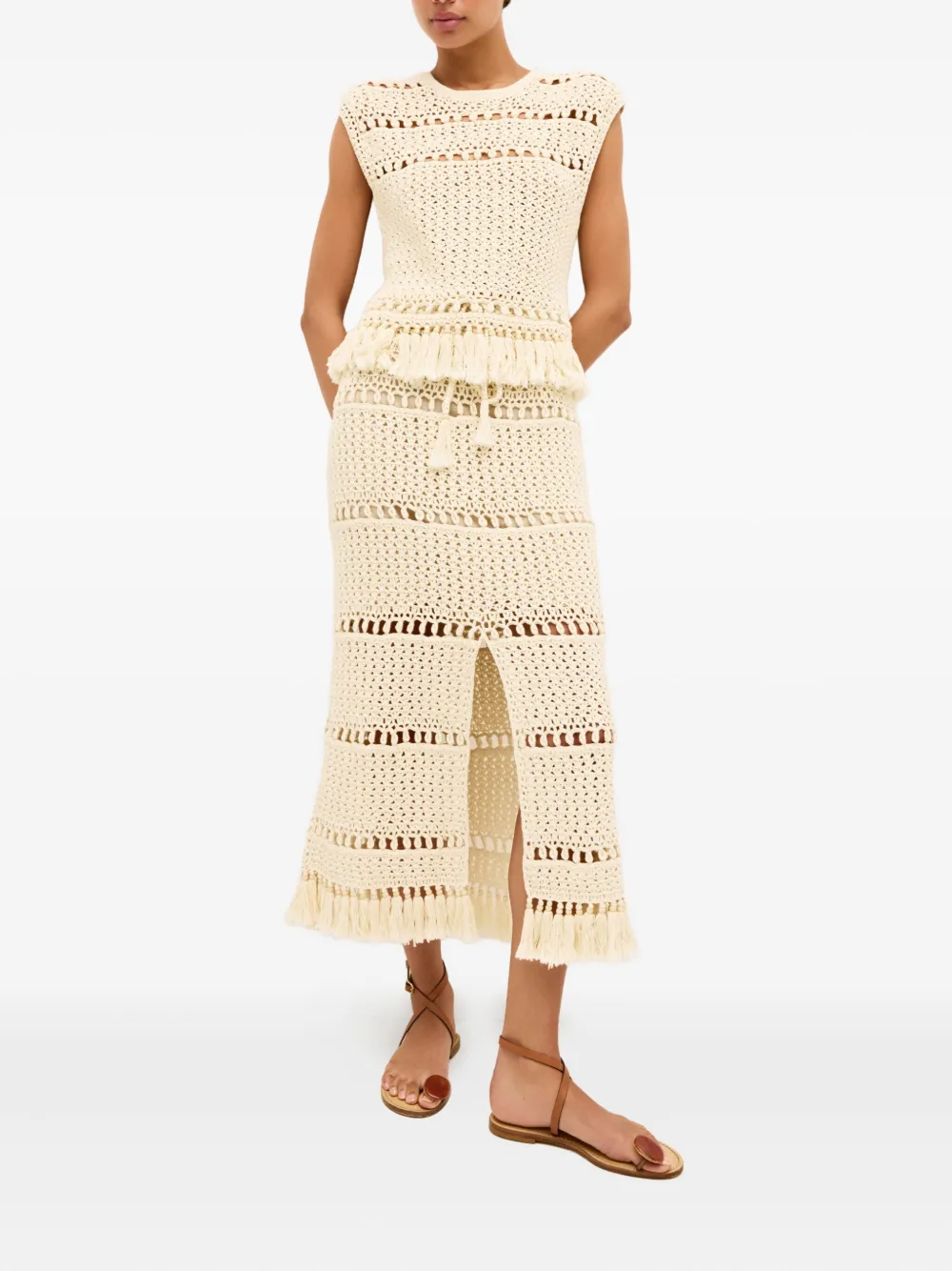 Marie Oliver Petra gehaakte midi-rok - Beige
