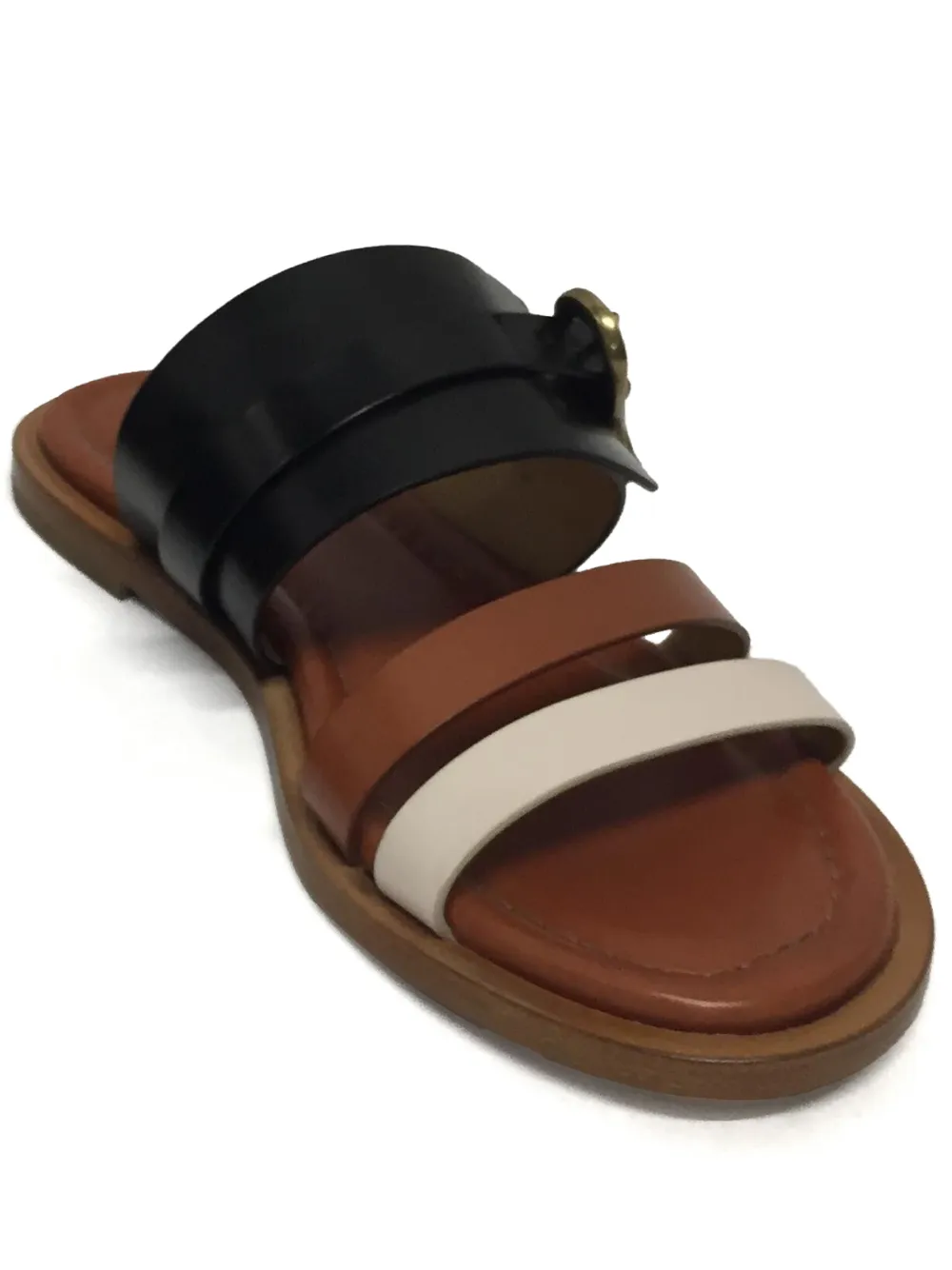 Sartore Leather Buckle Slides In Brown