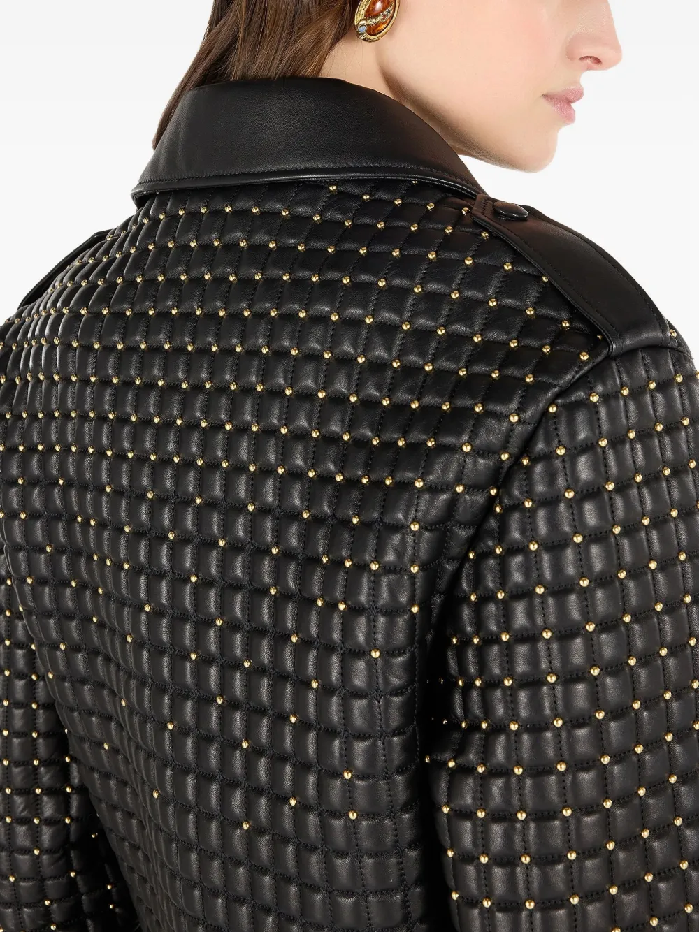 Roberto Cavalli Gewatteerde leren jack met studs Zwart