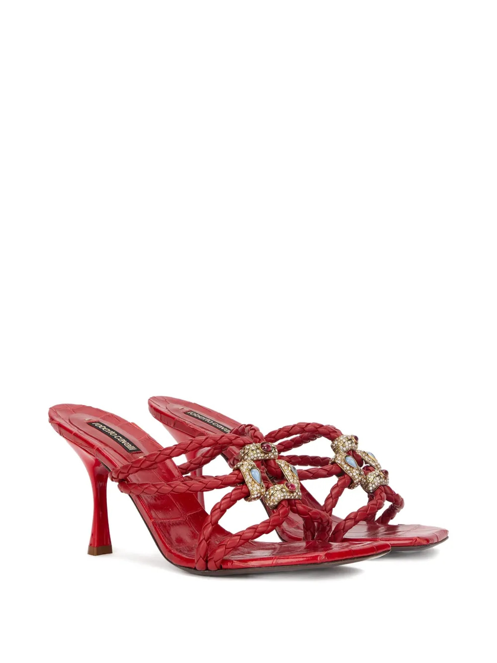Roberto Cavalli braided jewel-embellished sandals Red
