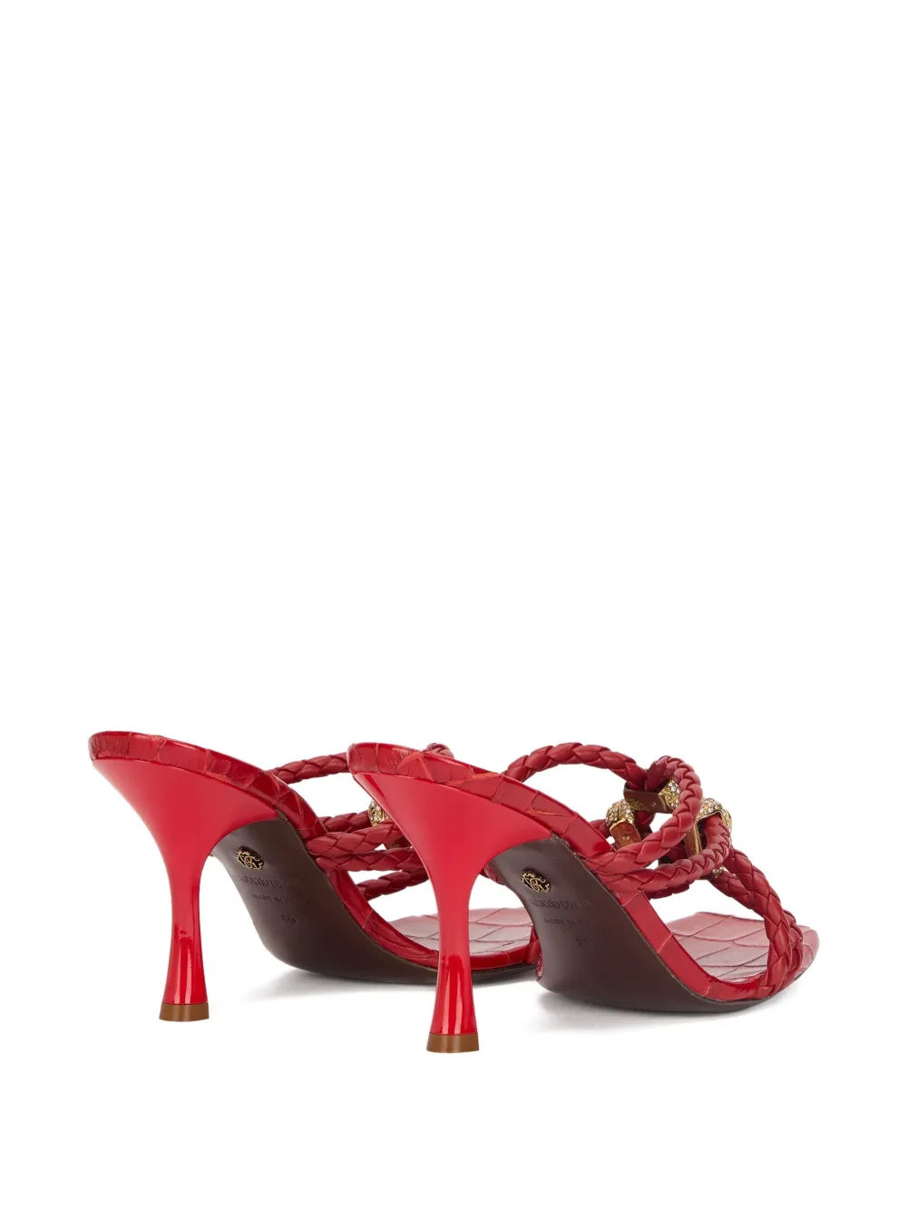 Roberto Cavalli braided jewel-embellished sandals Red