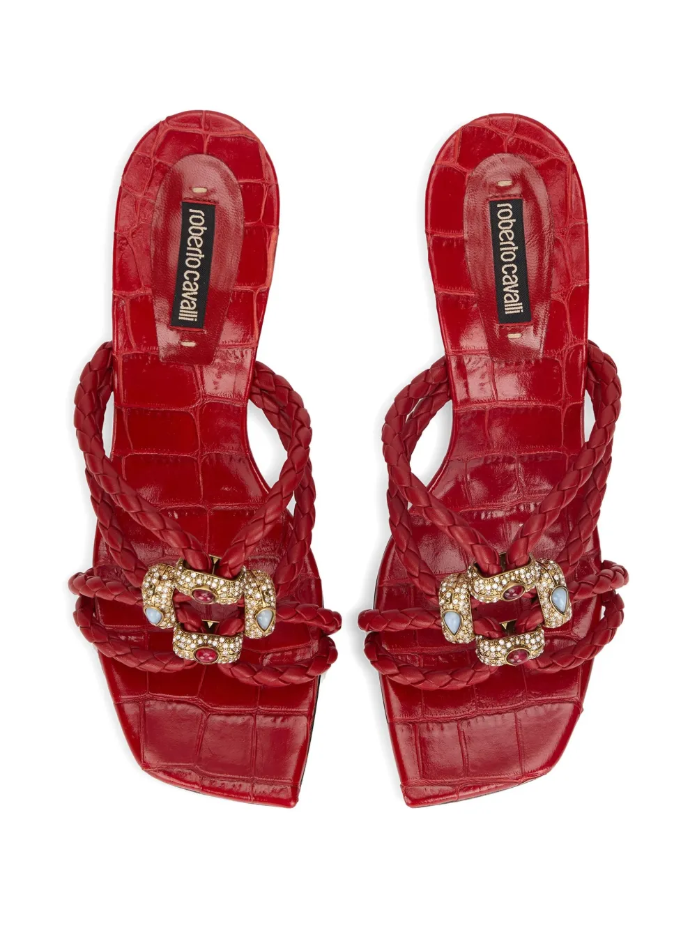 Roberto Cavalli braided jewel-embellished sandals Red