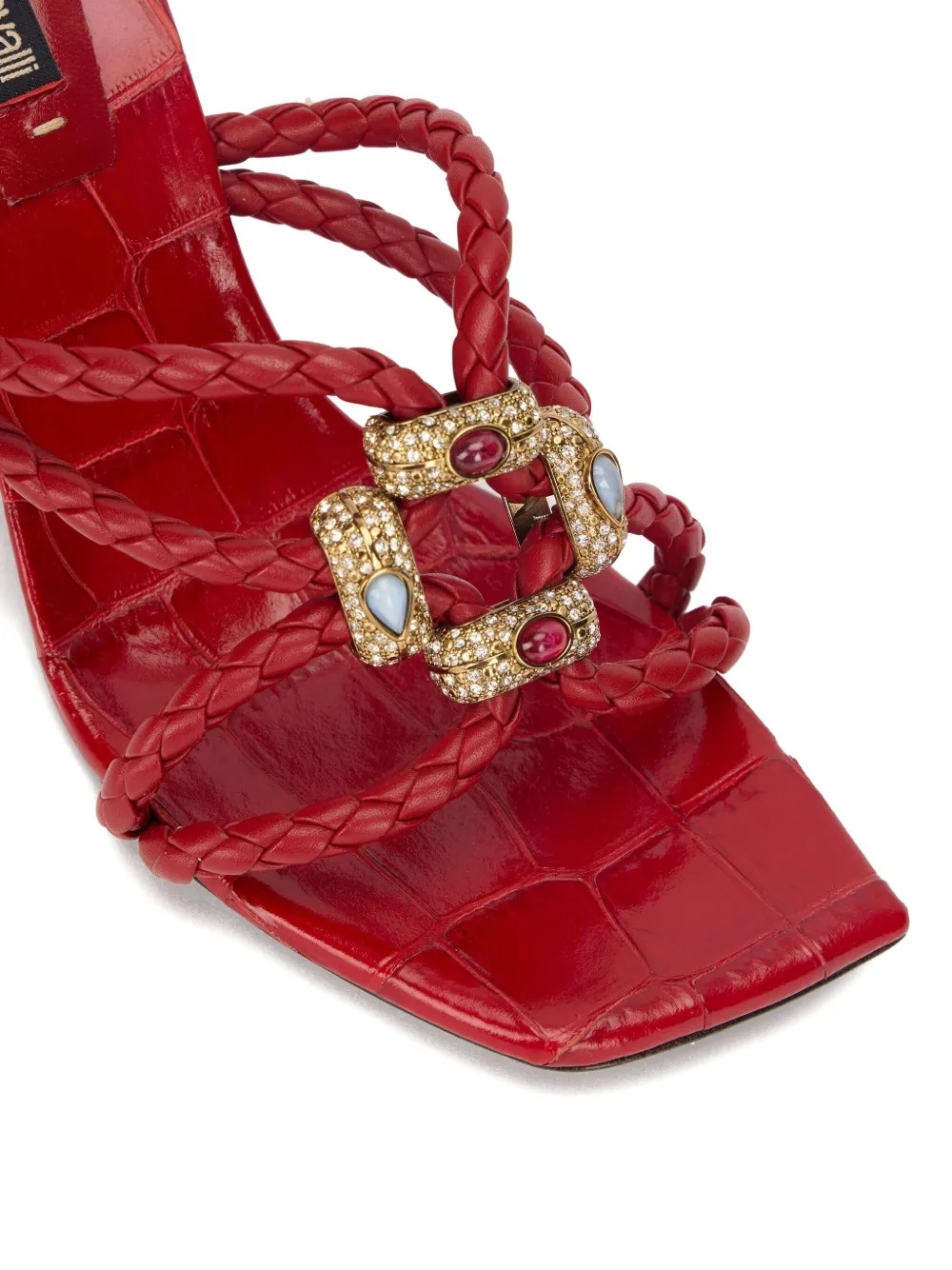 Roberto Cavalli braided jewel-embellished sandals Red