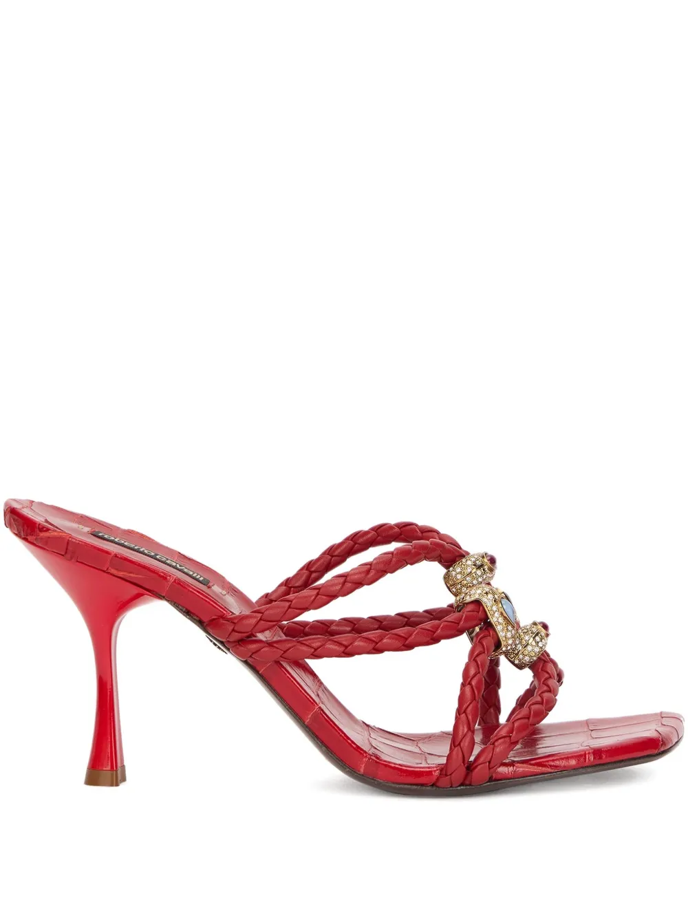 Roberto Cavalli braided jewel-embellished sandals Red