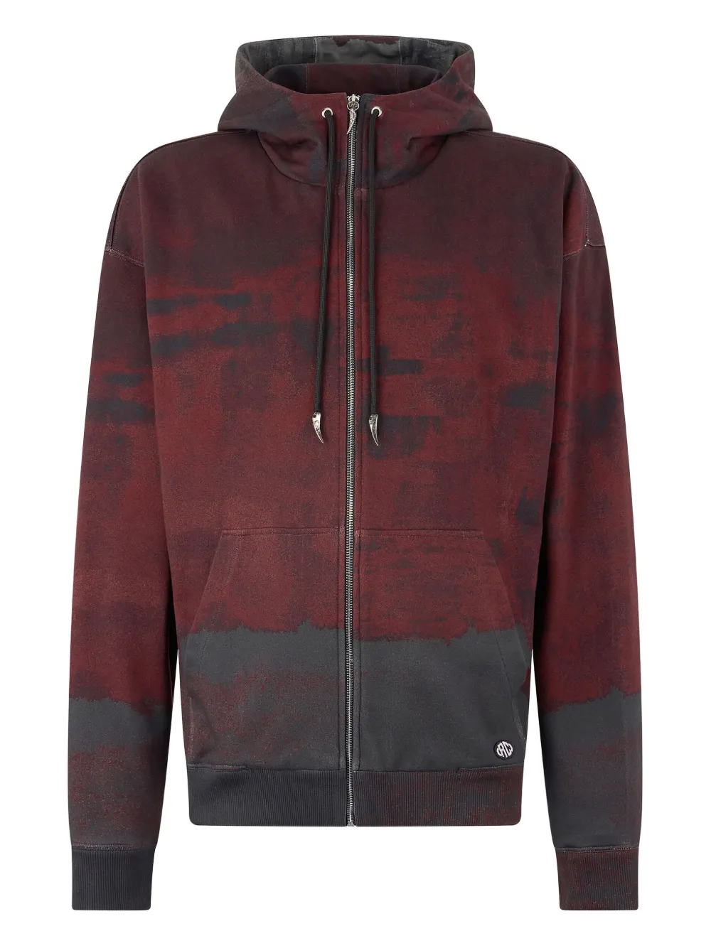Roberto Cavalli Hooded Abstract-print Zip-up Sweatshirt In Red