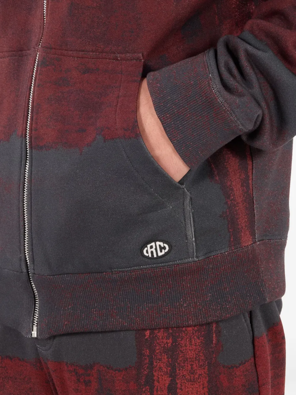 Roberto Cavalli Hooded Abstract-print Zip-up Sweatshirt In Red