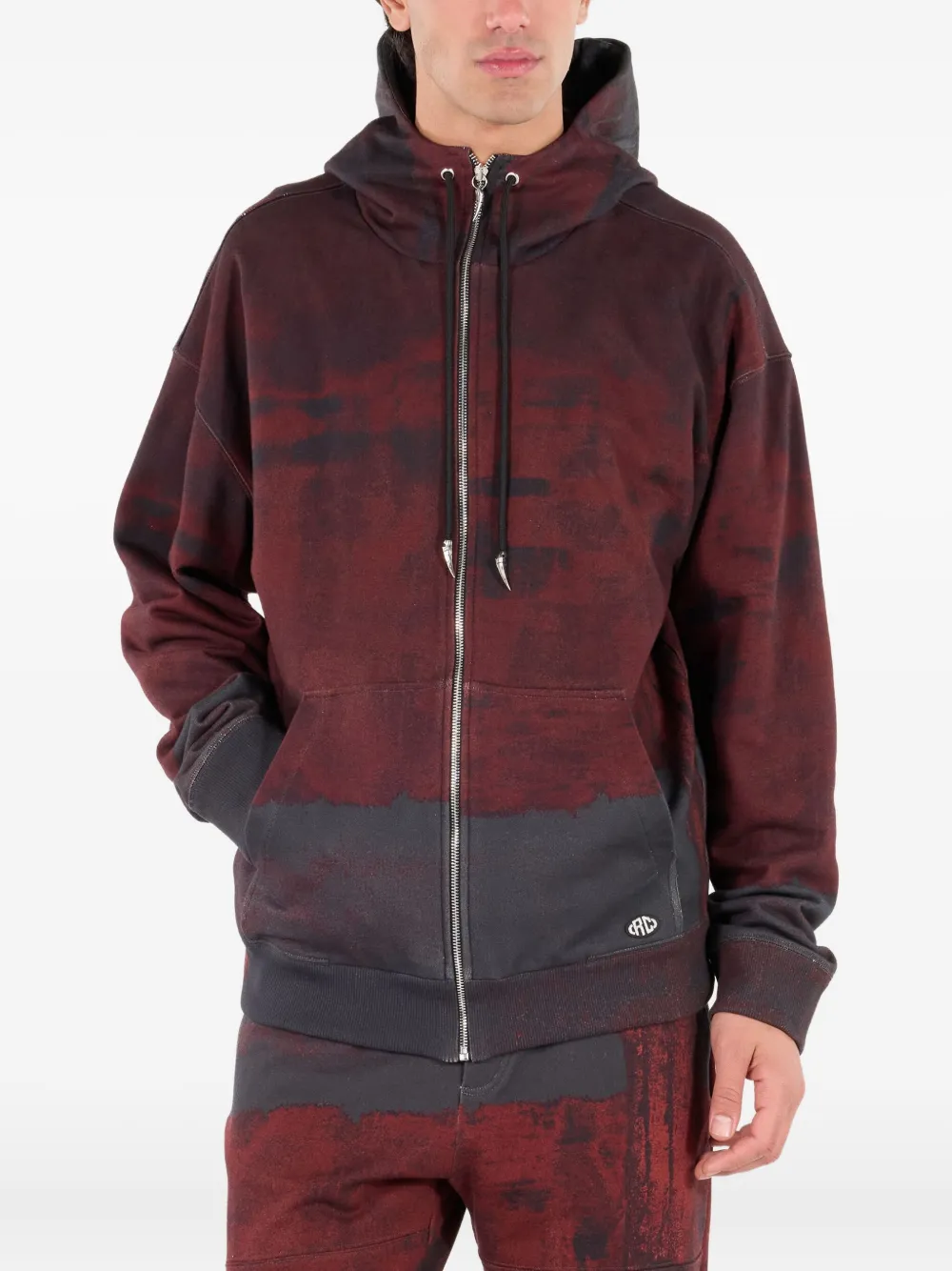 Roberto Cavalli Hooded Abstract-print Zip-up Sweatshirt In Red