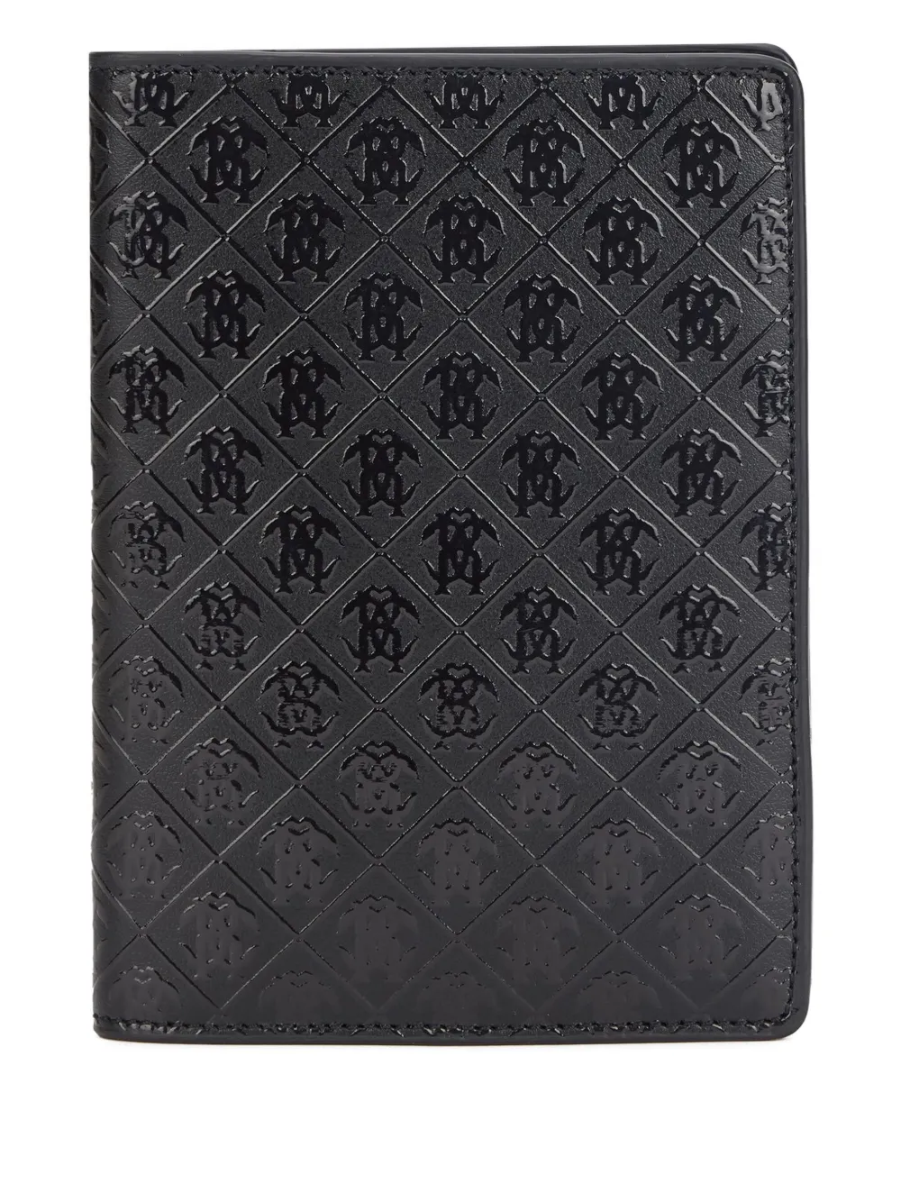 Roberto Cavalli Mirror Snake leren portemonnee met monogram-reliëf Zwart