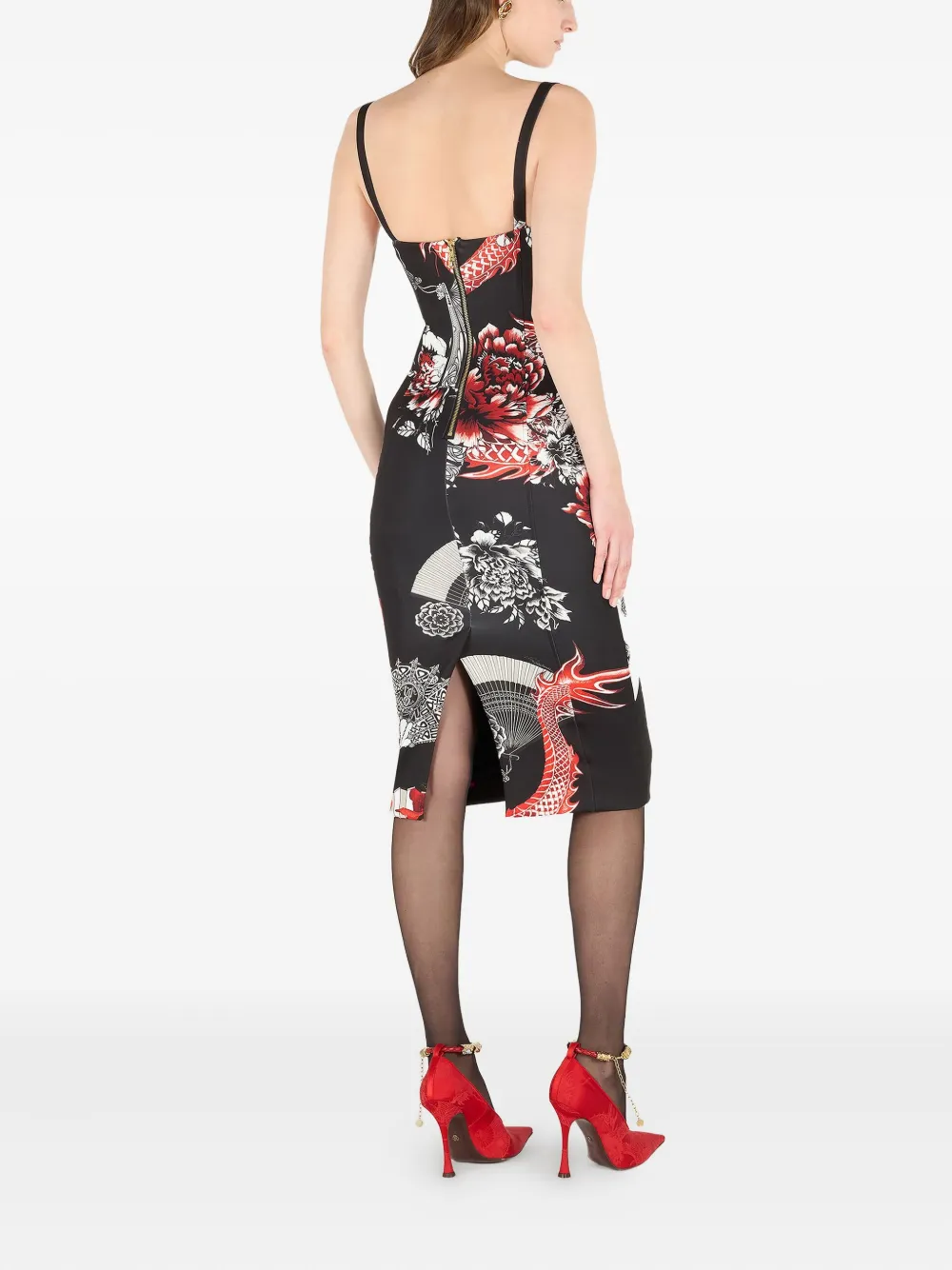Roberto Cavalli Midi-jurk met print Zwart