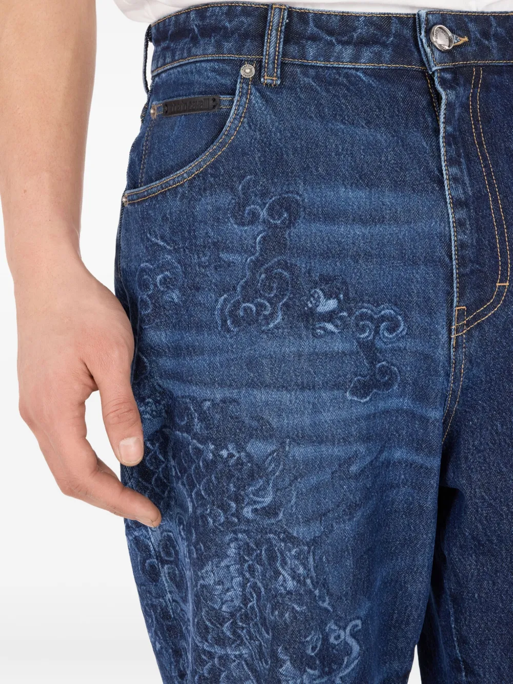 Roberto Cavalli Jeans met draakprint Blauw
