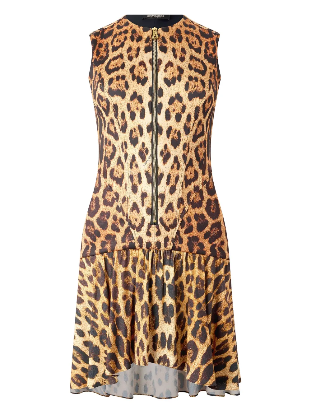 Roberto Cavalli Mini-jurk met luipaardprint en rits Bruin